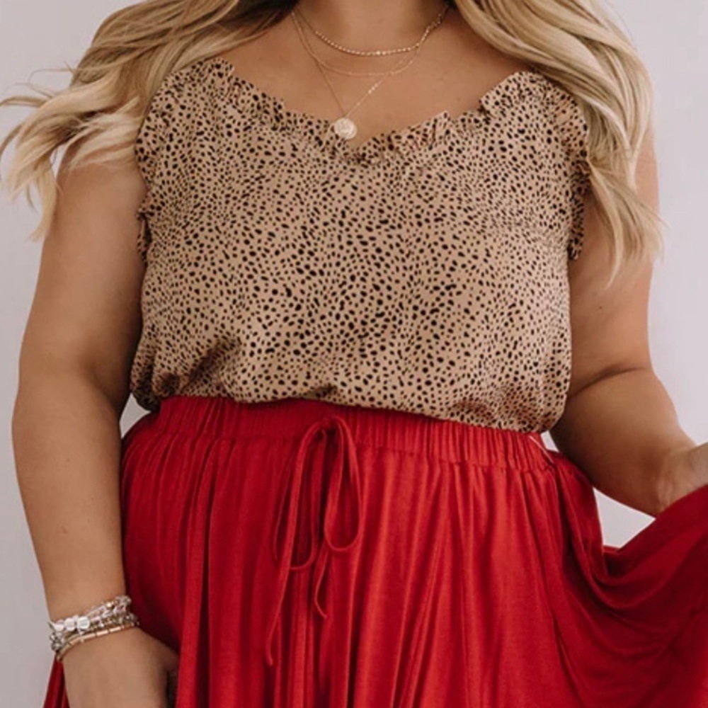 Oddy Cheetah Print Ruffled Neck Tank NWT 2X
